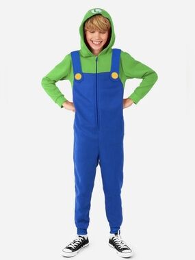 Super Mario Brothers Opposuits Luigi Pajamas One Piece Kids Boys 10-12YR NWT